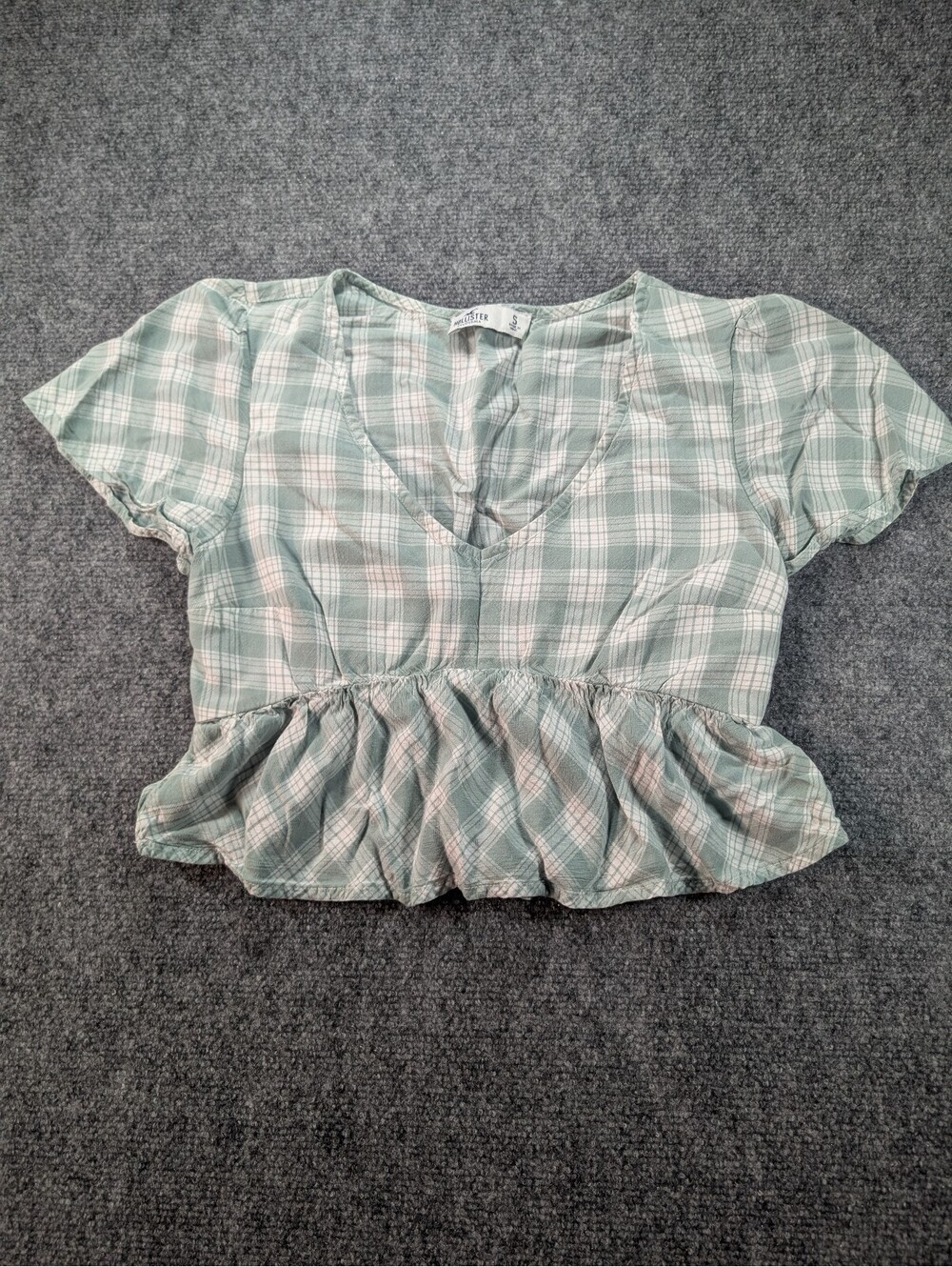 Hollister Women's Small Peplum Crop Top Green White Cottagecore